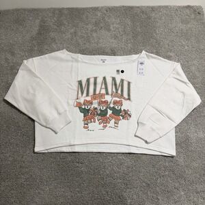 Hollister Miami Hurricanes Sweatshirt Womens Sz L White Cropped Off Shoulder